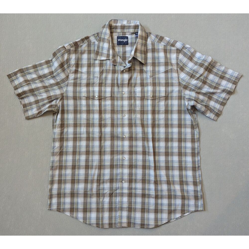 Wrangler Men's Wrinkle Resist Short Sleeve Western Snap Plaid Shirt Size XL